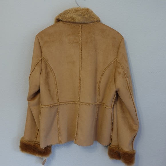 Vtg Penny Lane Faux Suede Shearling Jacket Womens L Tan Honey Toggle Deadstock - Picture 2 of 11